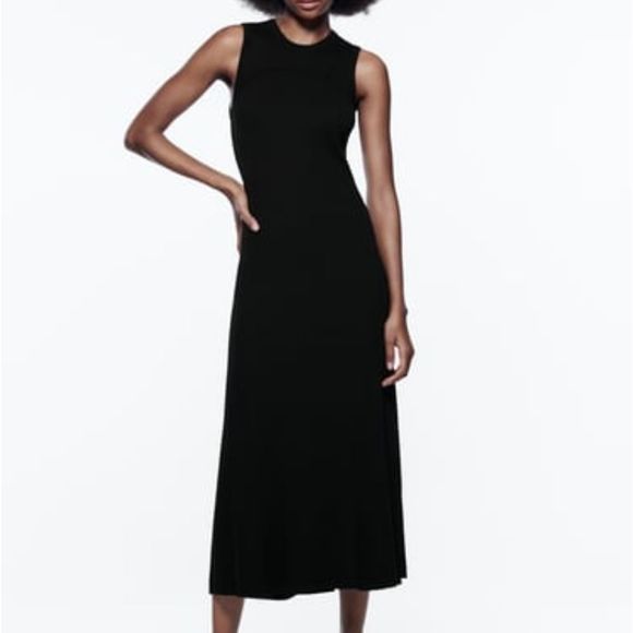 Zara Dresses Zara Merino Wool Black Sleeveless Knit Midi Dress